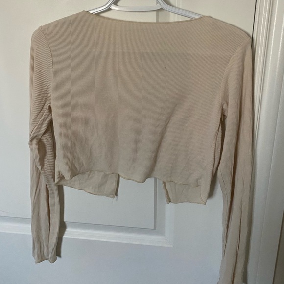 Beige Tie front long sleeve - Picture 2 of 3
